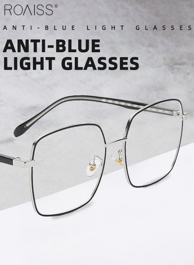 Blue Light Blocking Glasses Blue Light Filter Computer Reading Gaming TV Phones Square Eyeglasses Fashion Anti Eyestrain Headache Eyewear for Men Women Black Silver 55mm