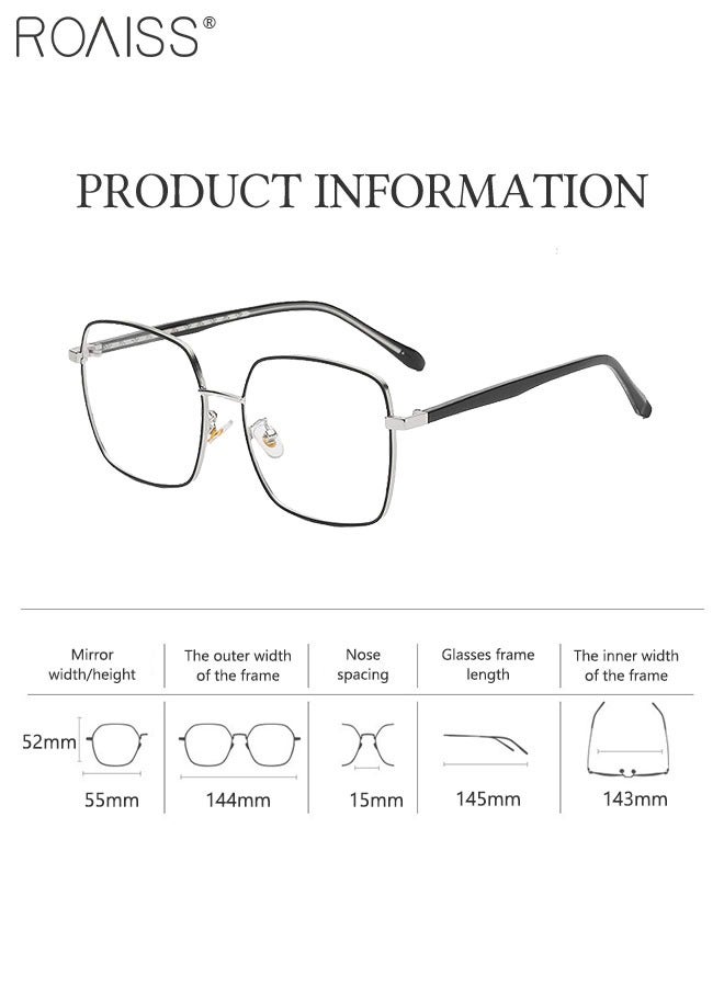 Blue Light Blocking Glasses Blue Light Filter Computer Reading Gaming TV Phones Square Eyeglasses Fashion Anti Eyestrain Headache Eyewear for Men Women Black Silver 55mm