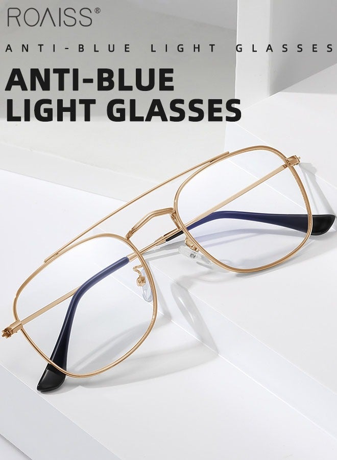 Blue Light Blocking Glasses Blue Light Filter Computer Reading Gaming TV Phones Square Eyeglasses Fashion Anti Eyestrain Headache Eyewear for Men Women Gold 54mm