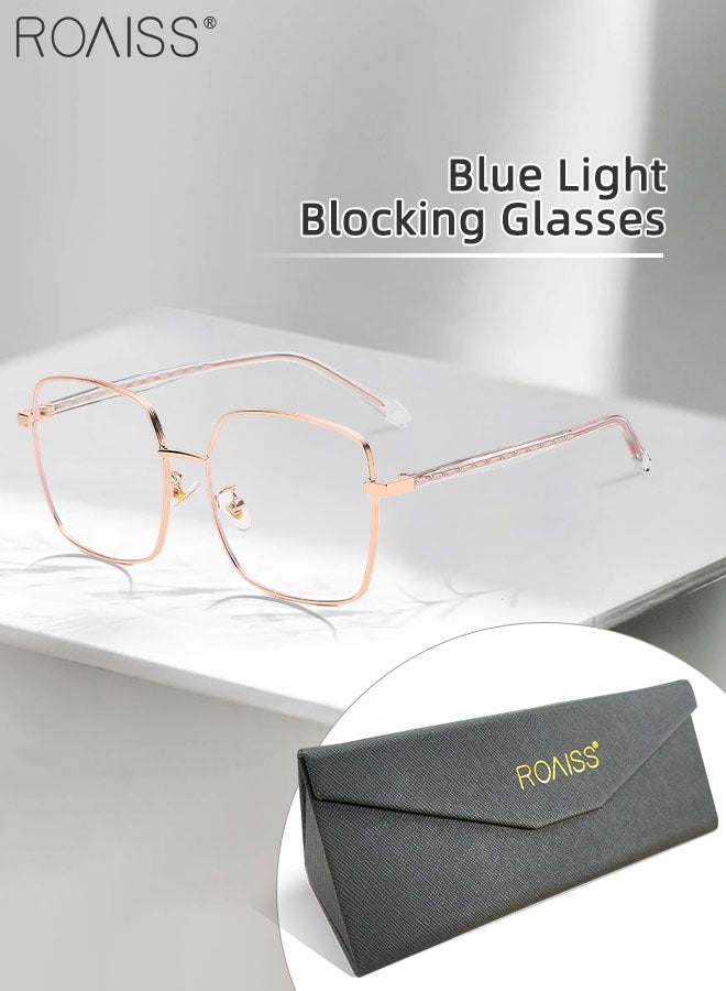 Blue Light Blocking Glasses Blue Light Filter Computer Reading Gaming TV Phones Square Eyeglasses Fashion Anti Eyestrain Headache Eyewear for Men Women Rose Gold 55mm