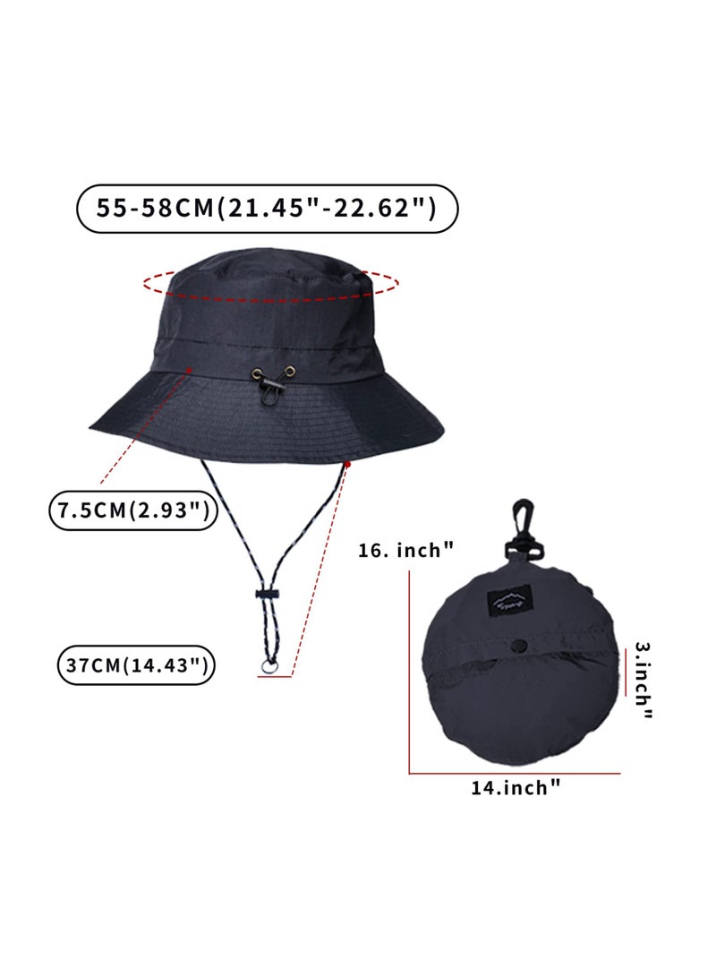 KASTWAVE 2Pcs Bucket Hat, Mens Womens Sun Hat, Waterproof Bucket Hat Quick Dry Packable Boonie Hat Sun UV Protection Sun Hat Outdoor Fishing Hat (Navy Blue)