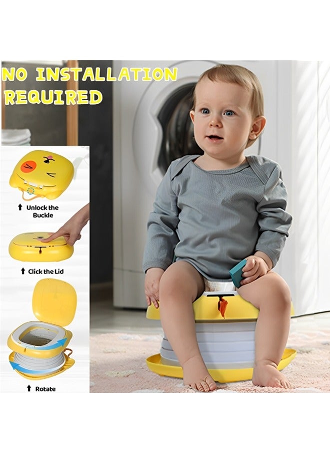 Portable Potty for Kids Foldable Travel Toilet Training Seat,Potty Training Toilet for Toddler Boys and Girls with Storage Bag,Potty Training Toilet for Car,Camping,Outdoor,Indoor(Yellow)