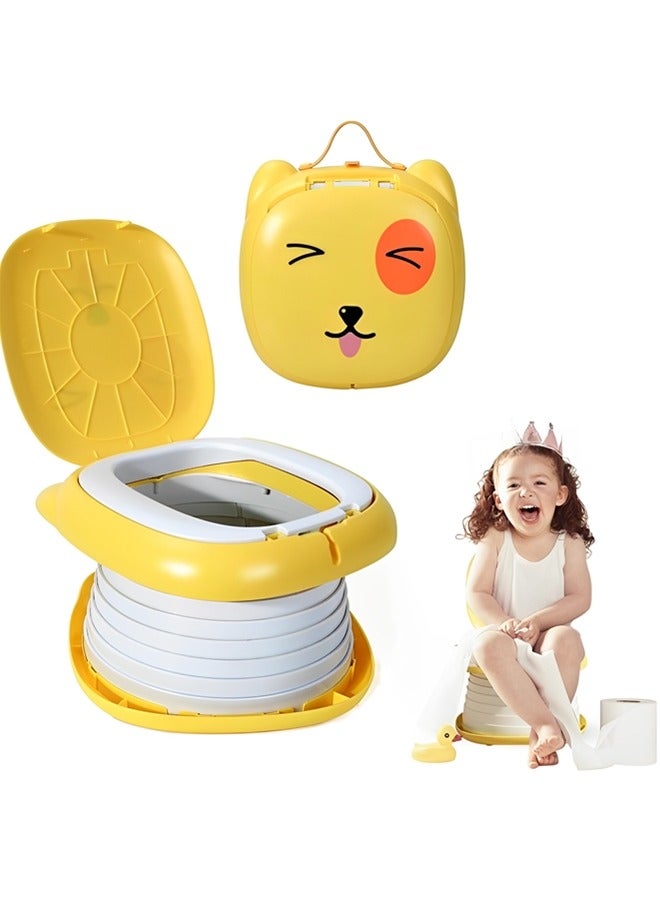 Portable Potty for Kids Foldable Travel Toilet Training Seat,Potty Training Toilet for Toddler Boys and Girls with Storage Bag,Potty Training Toilet for Car,Camping,Outdoor,Indoor(Yellow)