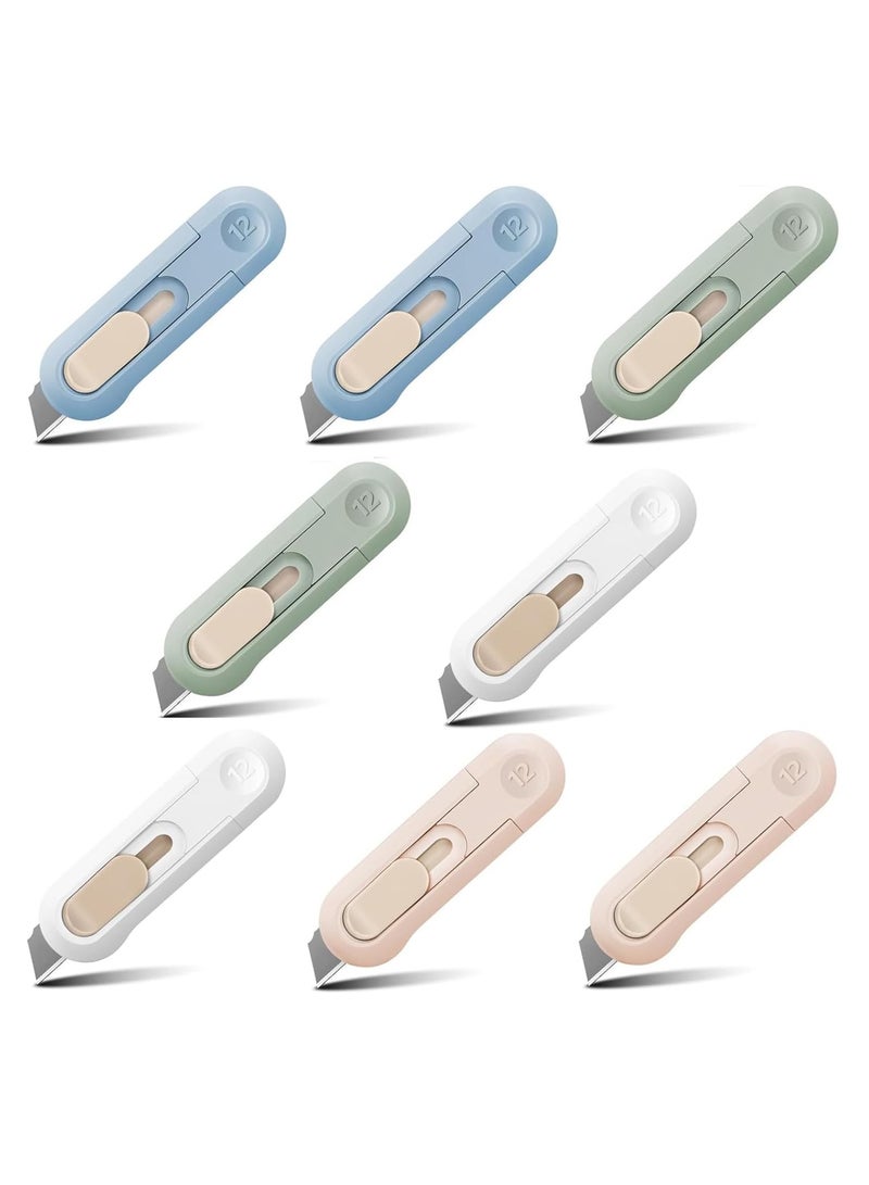Utility Knife, 8 Pack Retractable Letter Opener, Mini Box Cutter, Compact Cardboard Cutter Razor Knife, Cute Box Cutters for Paper Package Envelope Mail Arts Crafts Office Home Use