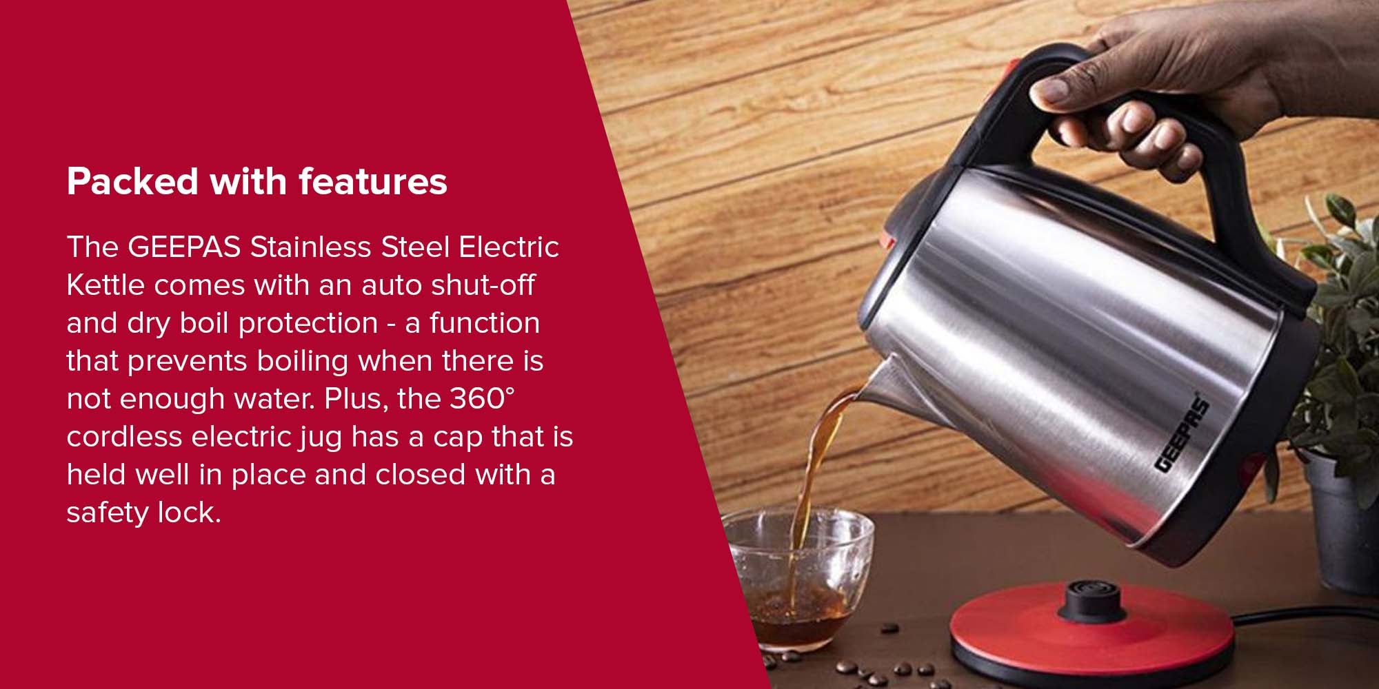 1.8L Electric Kettle - Stainless Steel Body| Auto Shut-Off & Boil-Dry Protection | Heats up Quickly & Easily, Fashionable Design| Boil for Water, Tea & Coffee Maker 1.8 L 1500 W GK38042 Silver/Black