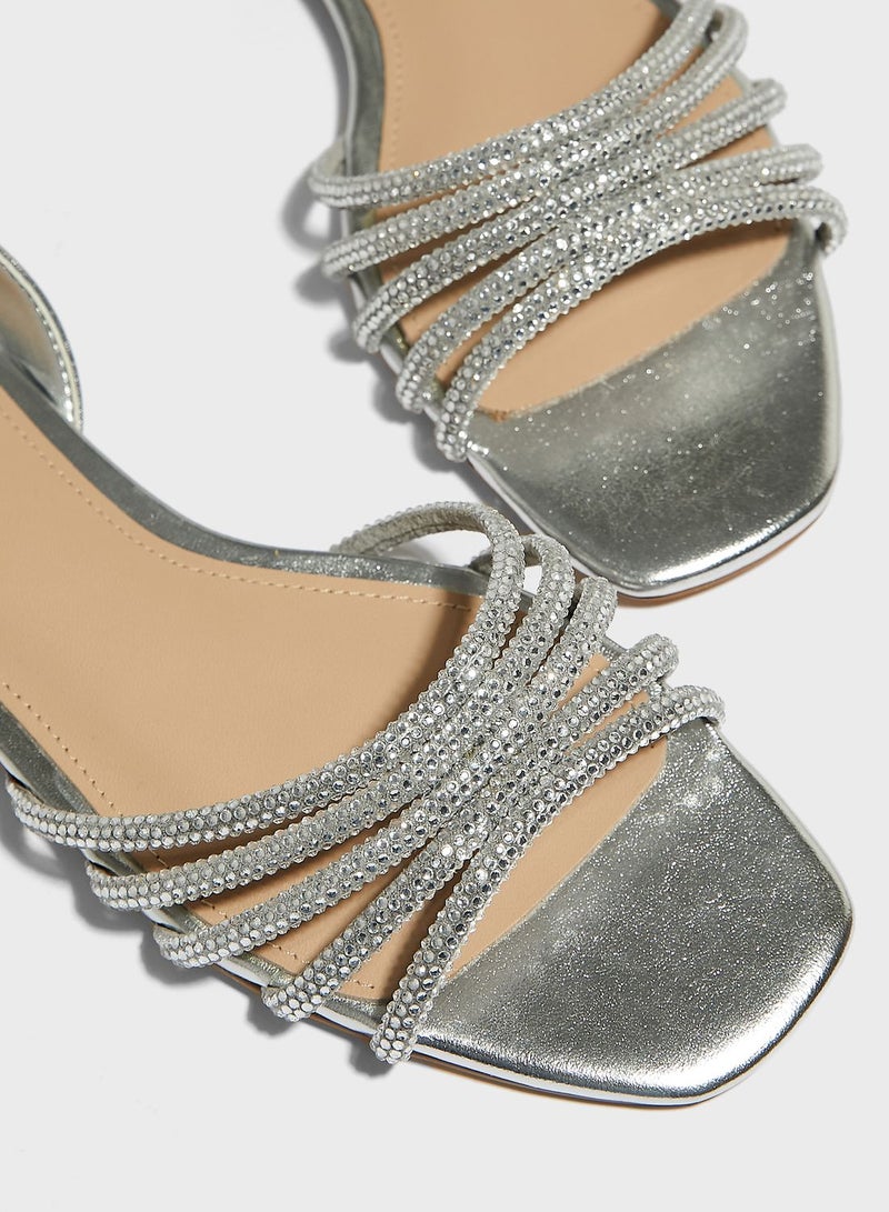 Casual Slingback Detail Flat Sandals Silver