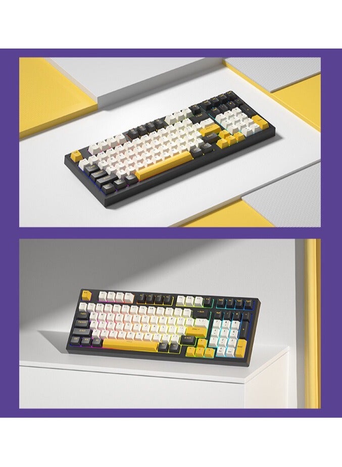 K98 RGB main backlight 98key hot swappable mechanical gaming keyboard 96% in white, yellow and black