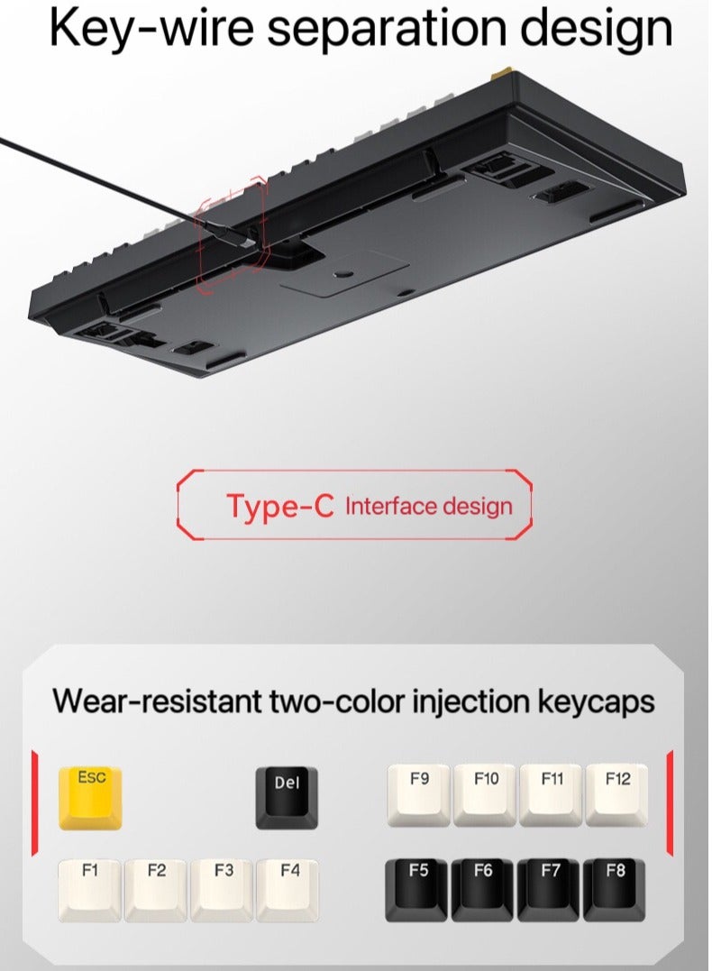 K98 RGB main backlight 98key hot swappable mechanical gaming keyboard 96% in white, yellow and black