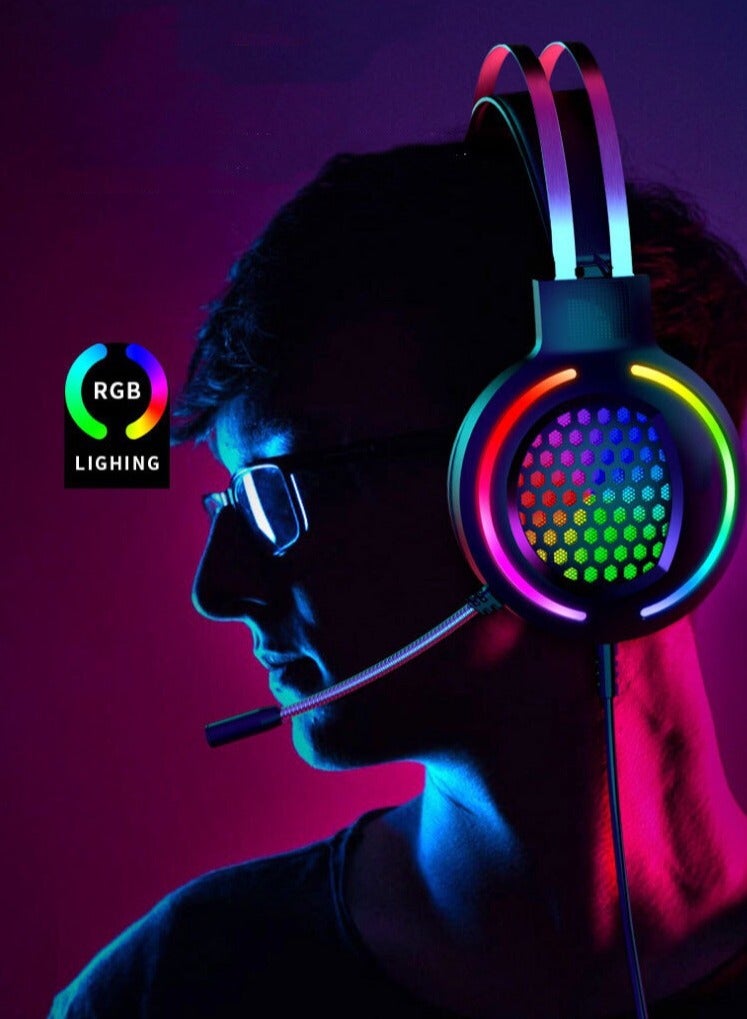 RGB Lightweight Gaming Headset for PC USB7.1 Surround Sound Gaming Headset Black Heavy Bass 7.1 Headset Wired Computer Gaming Headphones