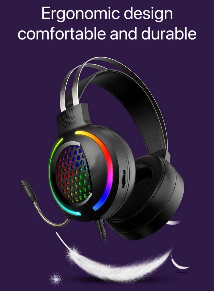 RGB Lightweight Gaming Headset for PC USB7.1 Surround Sound Gaming Headset Black Heavy Bass 7.1 Headset Wired Computer Gaming Headphones