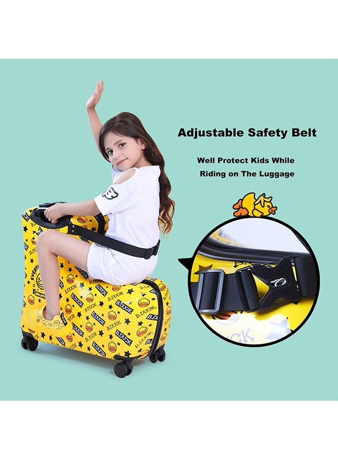 Kids Luggage Traveling Ride-On Suitcase, Children's Unique Design Ride-On Luggage Pattern Duck Yellow