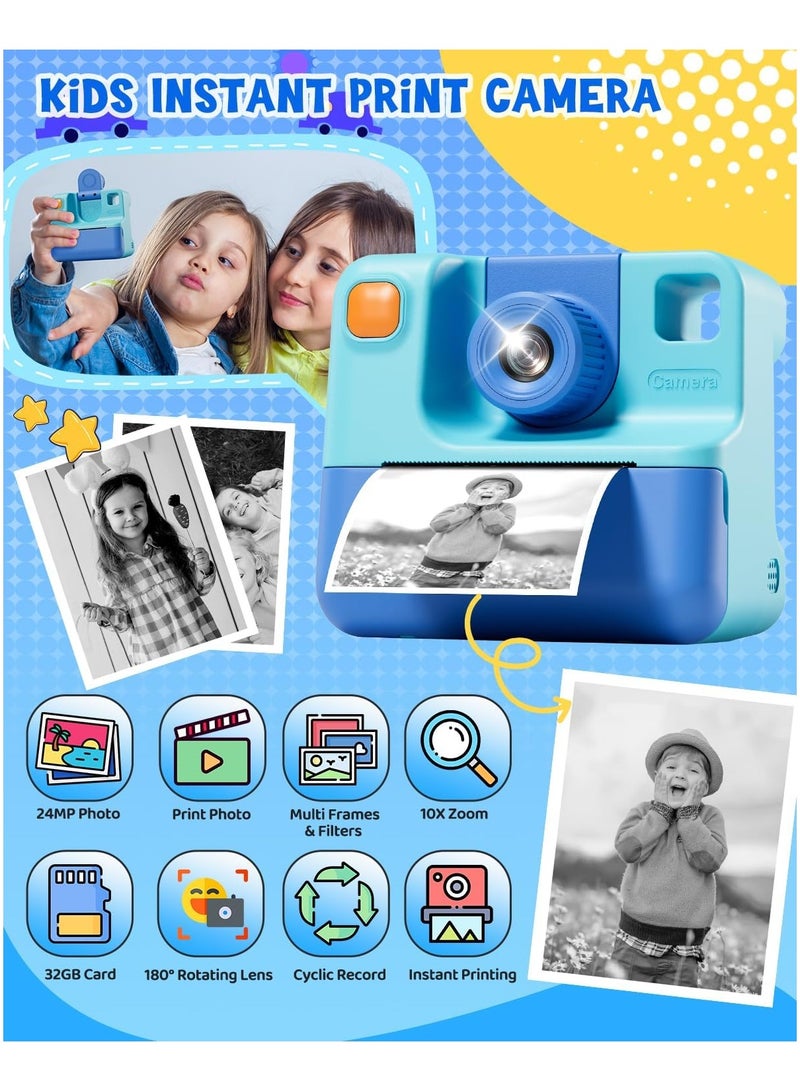 Kids Camera,Children Print Camera,Instant Camera Toddler Digital Camera with 1080P HD Video Camera,2.0