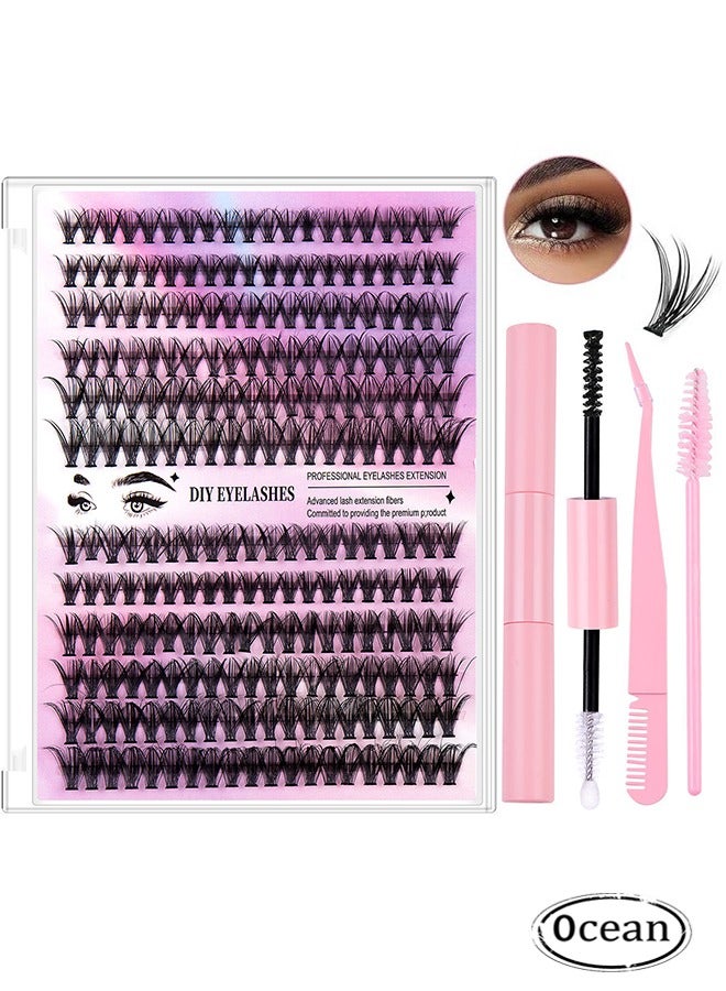 False Eyelashes Set, 30D+40D Eyelash Clusters Eyelash Extensions, DIY Eyelash Individual Self Adhesive Fake Lashes, Natural Look 3D Effect Black Individual Lashes Fake Eyelashes with Eyelash Glue