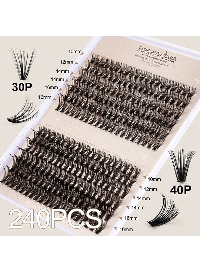 False Eyelashes Set, 30D+40D Eyelash Clusters Eyelash Extensions, DIY Eyelash Individual Lashes Cluster Lashes Natural Look Effect Black Individual False Eyelashes with Eyelash Glue