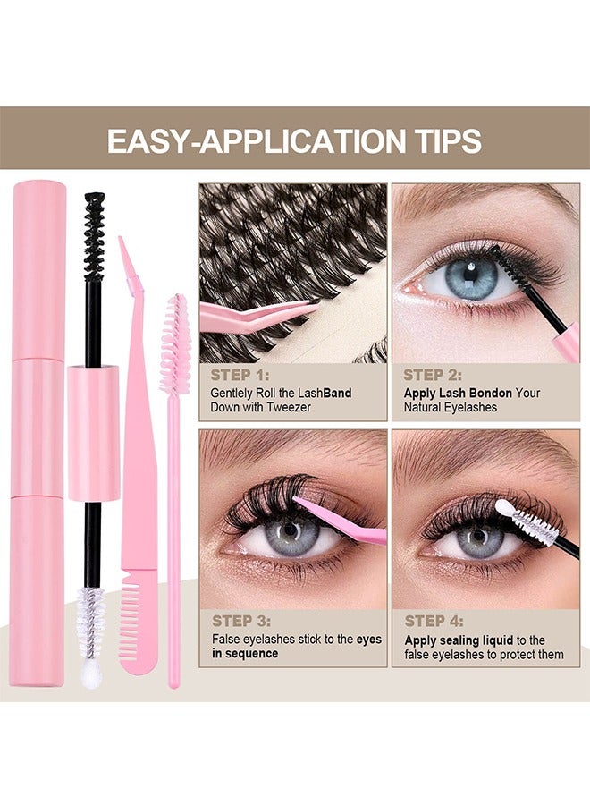 False Eyelashes Set, 30D+40D Eyelash Clusters Eyelash Extensions, DIY Eyelash Individual Lashes Cluster Lashes Natural Look Effect Black Individual False Eyelashes with Eyelash Glue