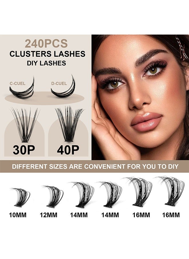 False Eyelashes Set, 30D+40D Eyelash Clusters Eyelash Extensions, DIY Eyelash Individual Lashes Cluster Lashes Natural Look Effect Black Individual False Eyelashes with Eyelash Glue