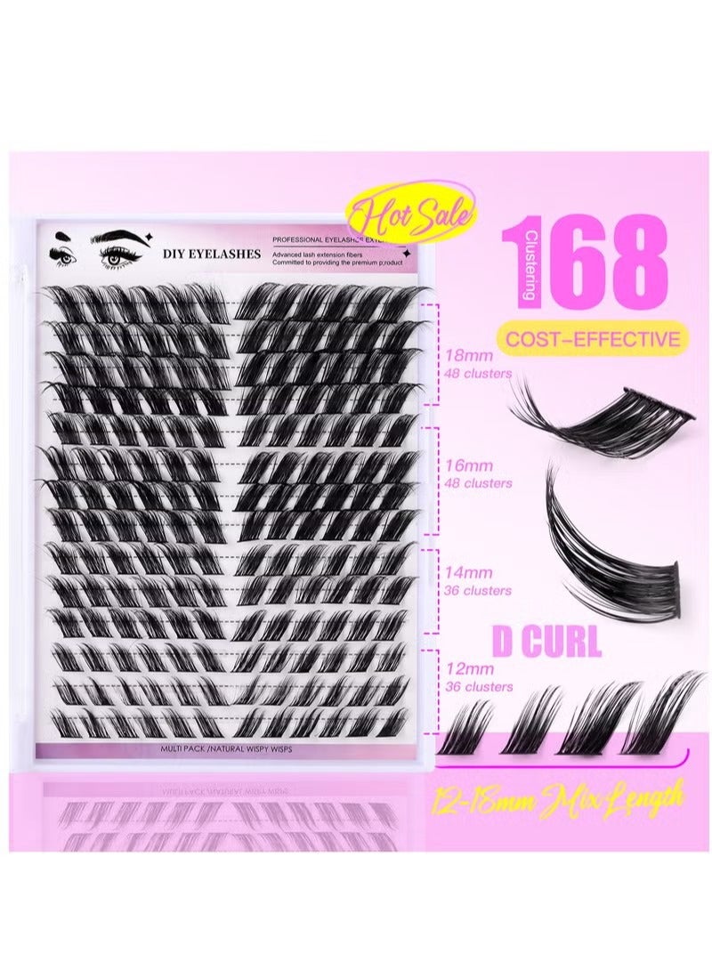 False Eyelashes 168 Clusters of Single Clusters with Angled Flying Hair Natural and Soft Self-grafting Segmented DIY Eyelashes Set, Natural Look Effect Black Individual False Eyelashes