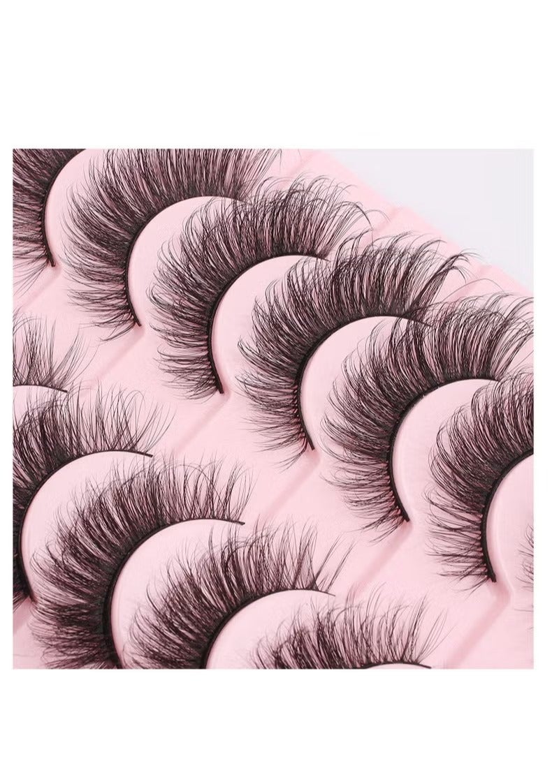 Natural False Eyelashes Mink Lashes Wispy Cat Eye Lashes Reusable Self-Adhesive Eyelashes Fluffy Pack 3D Strip Short Volume Fake Eyelashes 10 Pack