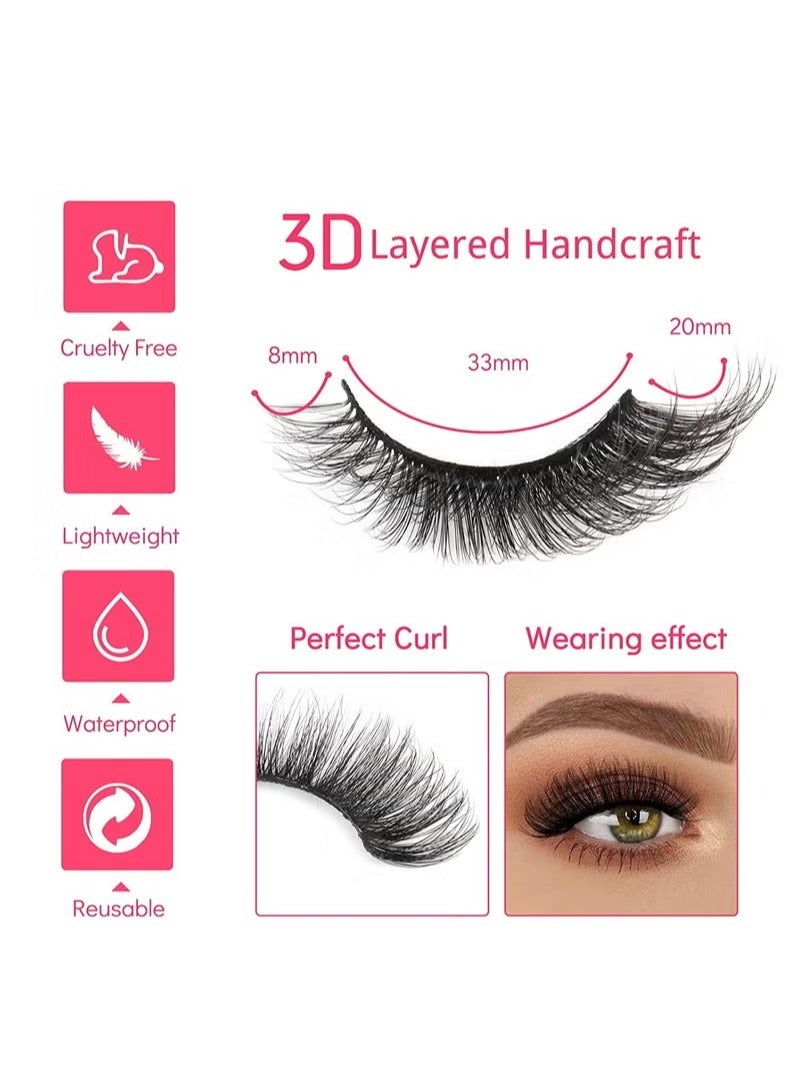 Natural False Eyelashes Mink Lashes Wispy Cat Eye Lashes Reusable Self-Adhesive Eyelashes Fluffy Pack 3D Strip Short Volume Fake Eyelashes 10 Pack