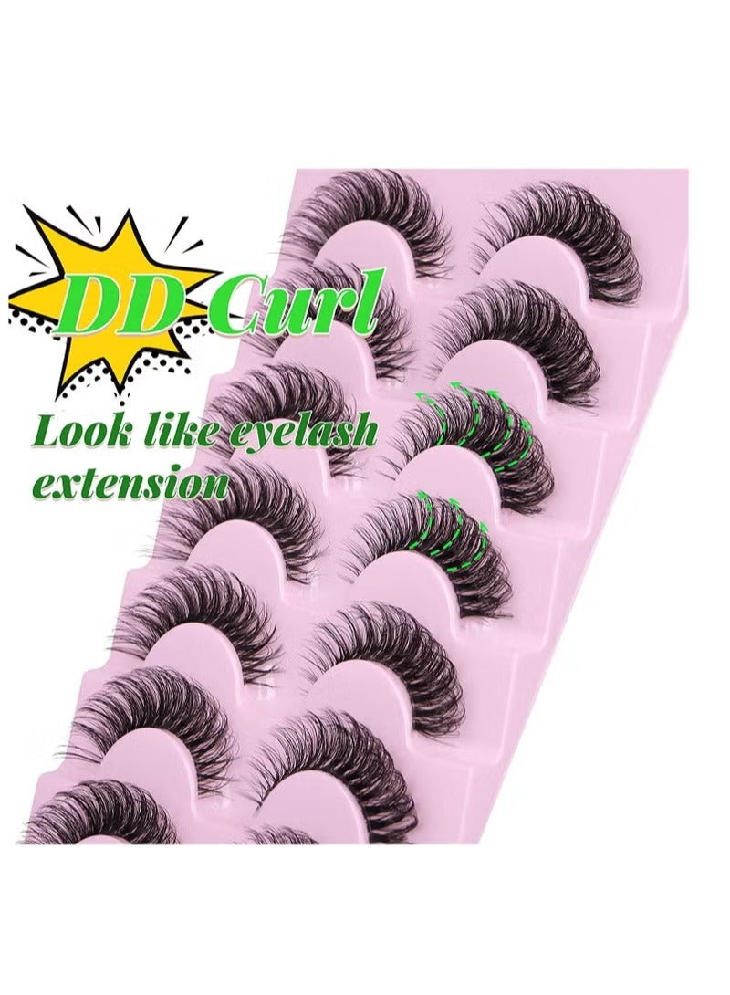 Natural False Eyelashes Mink Lashes Wispy Cat Eye Lashes Reusable Self-Adhesive Eyelashes Fluffy Pack 3D Strip Short Volume Fake Eyelashes 10 Pack