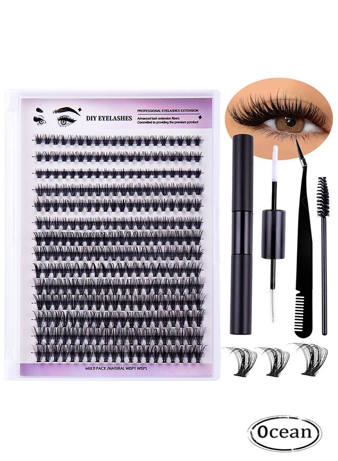 False Eyelashes Set, Eyelash Clusters Eyelash Extensions, DIY Eyelash Individual Lashes Cluster Lashes Natural Look Effect Black Individual False Eyelashes with Eyelash Glue