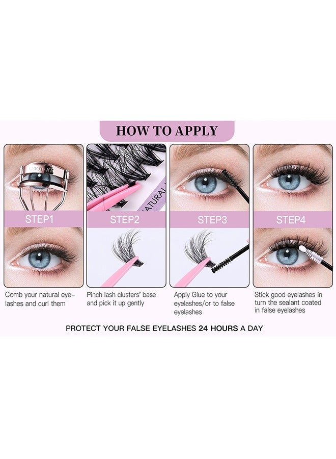 False Eyelashes Set, Eyelash Clusters Eyelash Extensions, DIY Eyelash Individual Lashes Cluster Lashes Natural Look Effect Black Individual False Eyelashes with Eyelash Glue