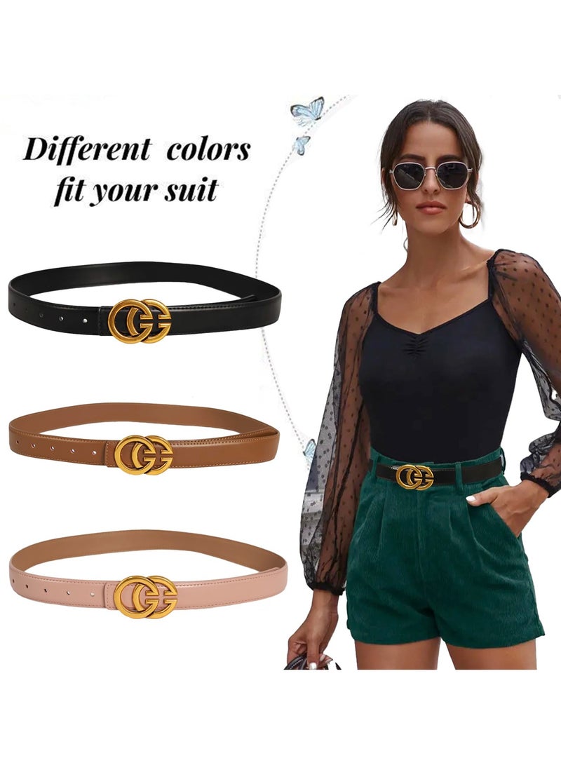 2 Pack Women Leather Belts, Women's Fashion Classic Metal Buckle Leather Belt with Jeans Dress, Adjustable Belts, Fashion Women's Accessories Waist Strap