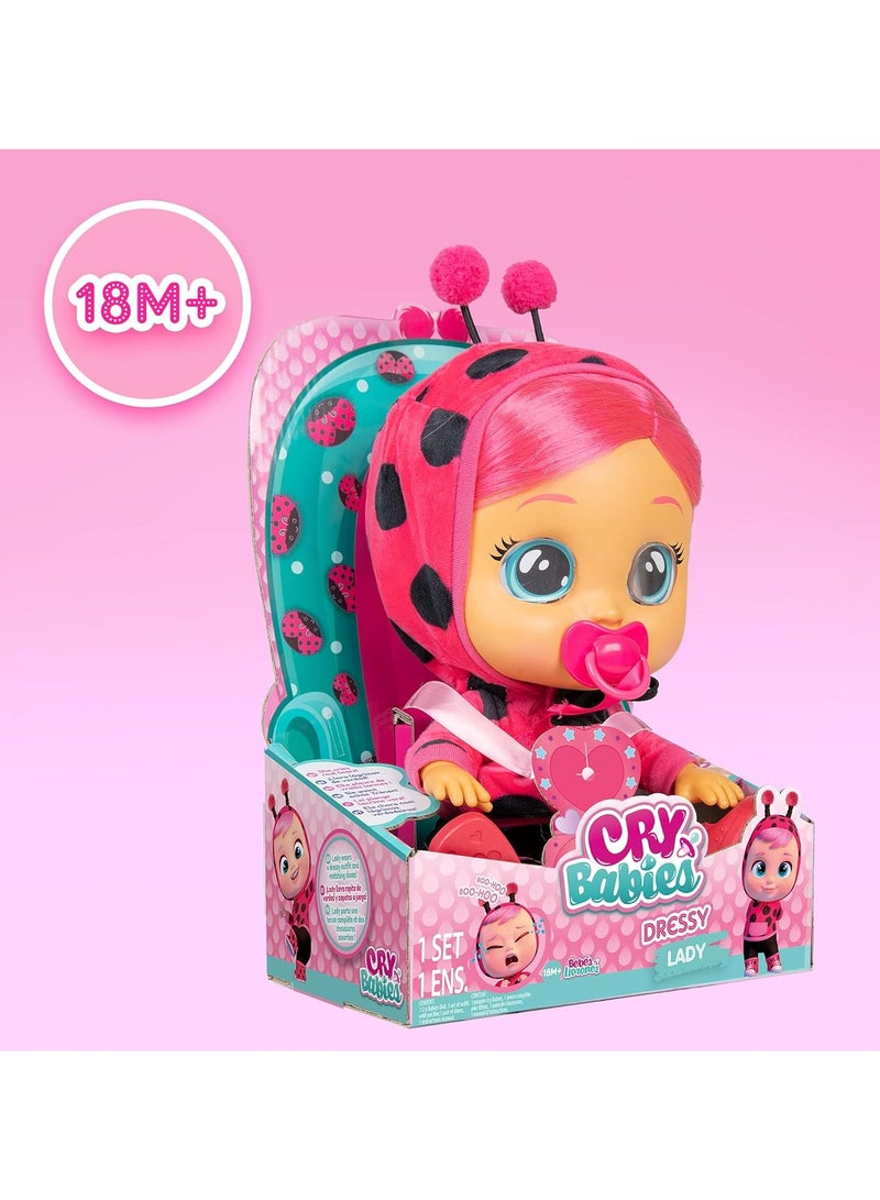 CRY BABIES Dressy Lady Ladybug | Interactive baby doll that cries Real tears, with coloured hair and changeable Outfits to Dress up