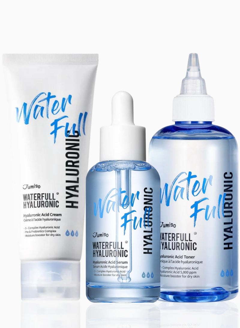 Jumiso Waterfull Hyaluronic Set: Hydrating Toner 250ml, Acid Serum 50ml, and Size Up Hyaluronic Cream 100ml