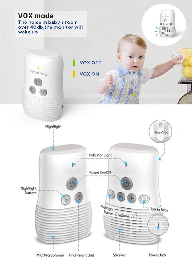 Wireless Two-Way Intercom Night Light Audio Baby Monitor With Smart Sound