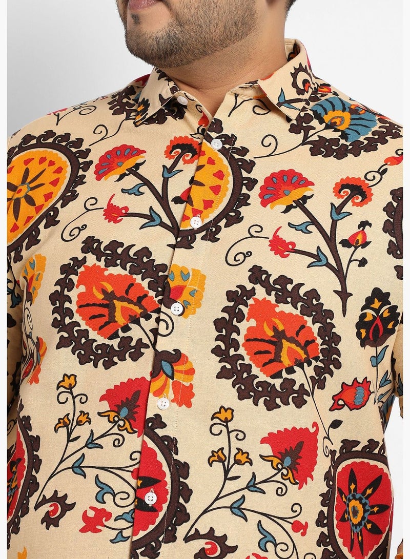 Printed Spread Collar Long Sleeve Shirt