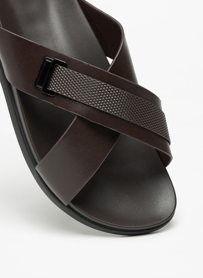 Textured Slip-On Cross Strap Arabic Sandals