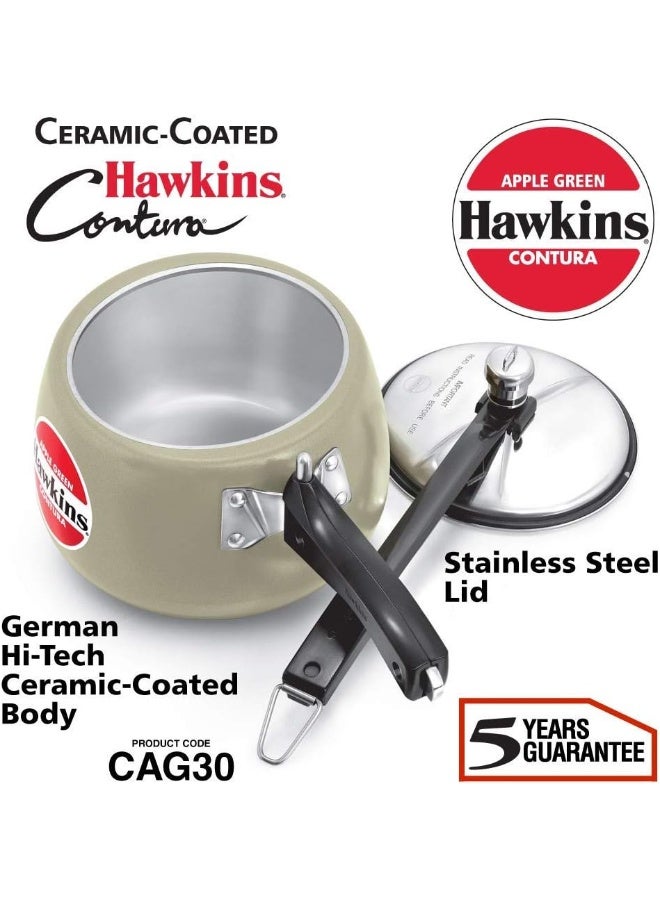 Hawkins Contura Aluminium Ceramic-Coated Pressure Cooker, 3 Litres, Apple Green