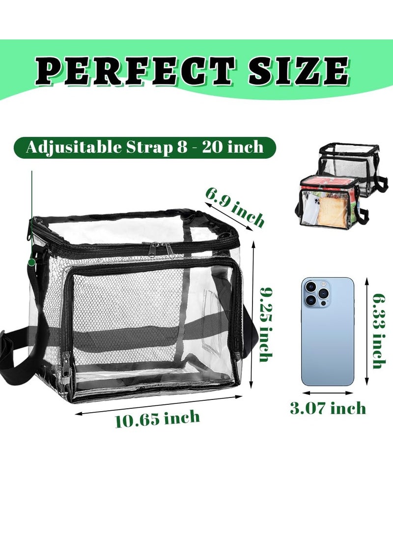 2 Pack Clear Lunch Bag, Clear Tote Bag with Adjustment Shouder Strap, Plastic See Through Stadium Bag for Women and Men, Work, School, Picnic, Travel (12.4x10.5x2.1 in)