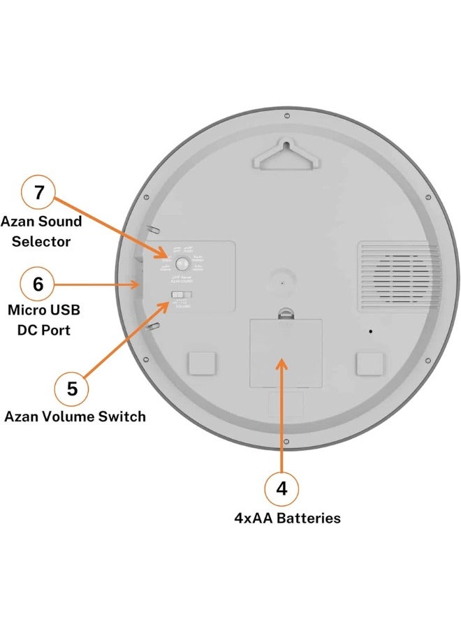 ALFAJR Large Round Wall Ana-Digi Automatic Azan Athan Prayer Clock Qibla Muslim CR-23 (Makkah)