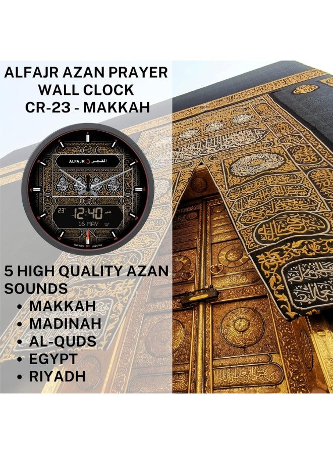 ALFAJR Large Round Wall Ana-Digi Automatic Azan Athan Prayer Clock Qibla Muslim CR-23 (Makkah)