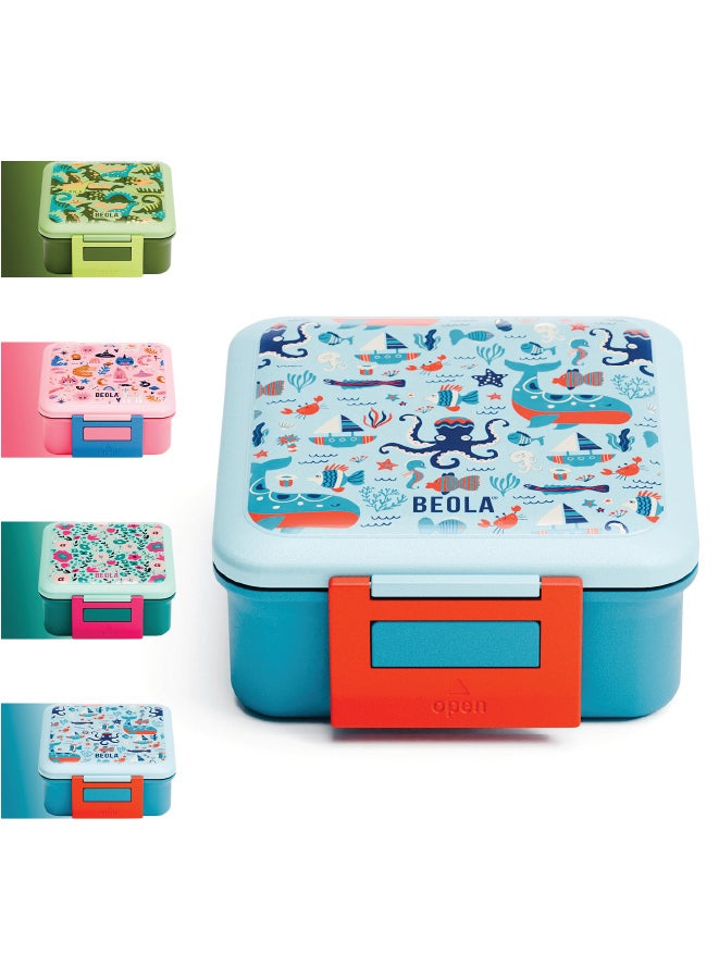 BEOLA Lunch Box for Kids with Food Jar Inside, Multi Compartment Bento Lunch Box with 240ml Food Thermos and Ice Pack, Tiffin Box for Kids with Insulated Steel Jar, Lightweight BPA free (Sea Vibes)