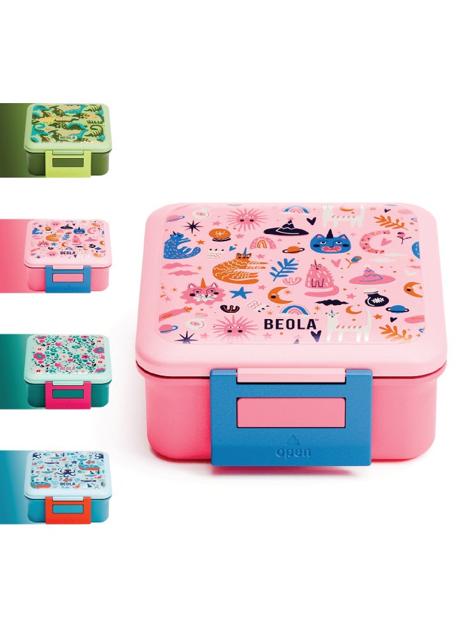 BEOLA Lunch Box for Kids with Food Jar Inside, Multi Compartment Bento Lunch Box with 240ml Food Thermos and Ice Pack, Tiffin Box for Kids with Insulated Steel Jar, Lightweight BPA free (Unicat Magic)