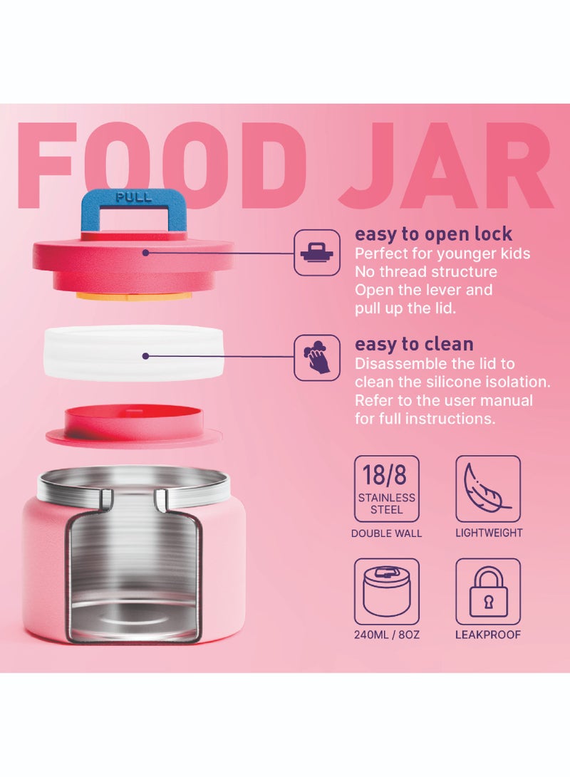 BEOLA Lunch Box for Kids with Food Jar Inside, Multi Compartment Bento Lunch Box with 240ml Food Thermos and Ice Pack, Tiffin Box for Kids with Insulated Steel Jar, Lightweight BPA free (Unicat Magic)