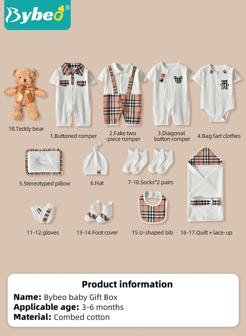18PCS Newborn Baby Gifts Set, Newborn Layette Gift Set, Baby Clothes Accessories, Infant Essential Set with Beautifully Suitcase for Boys and Girls, Premium Cotton, for Spring Summer Autumn Winter