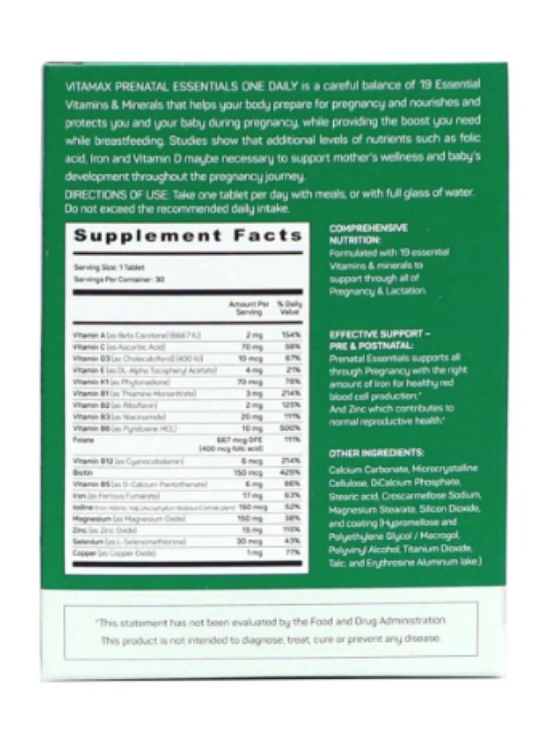 One Daily Tablets With Folic Acid Iron Pack of 30's