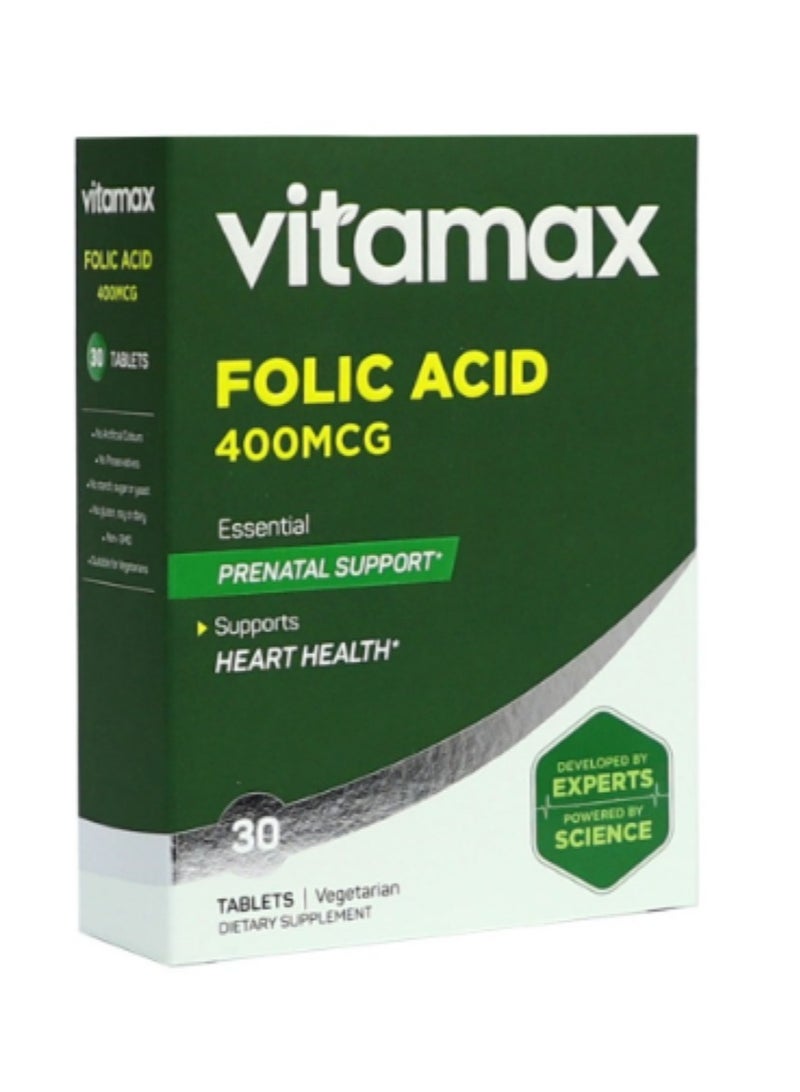 Folic Acid 400 mcg Tablets For Prenatal Support & Healthy Heart Function Pack of 30's