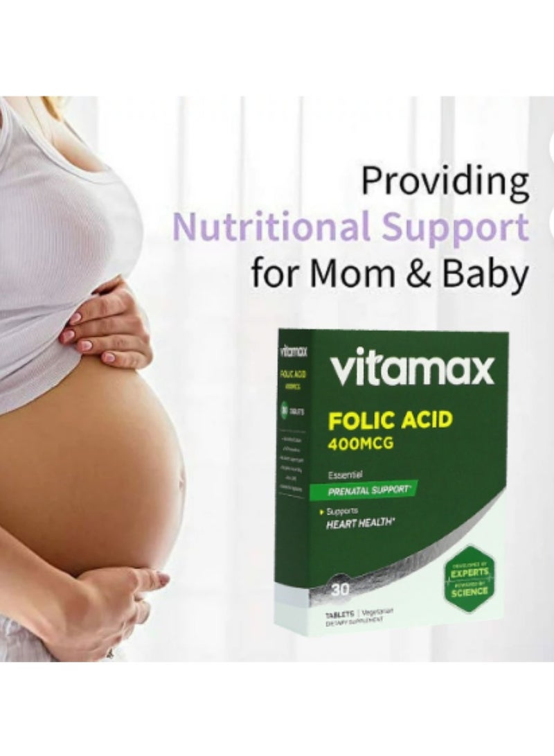 Folic Acid 400 mcg Tablets For Prenatal Support & Healthy Heart Function Pack of 30's