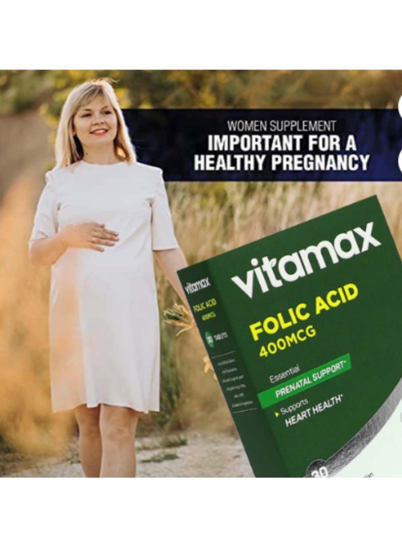 Folic Acid 400 mcg Tablets For Prenatal Support & Healthy Heart Function Pack of 30's