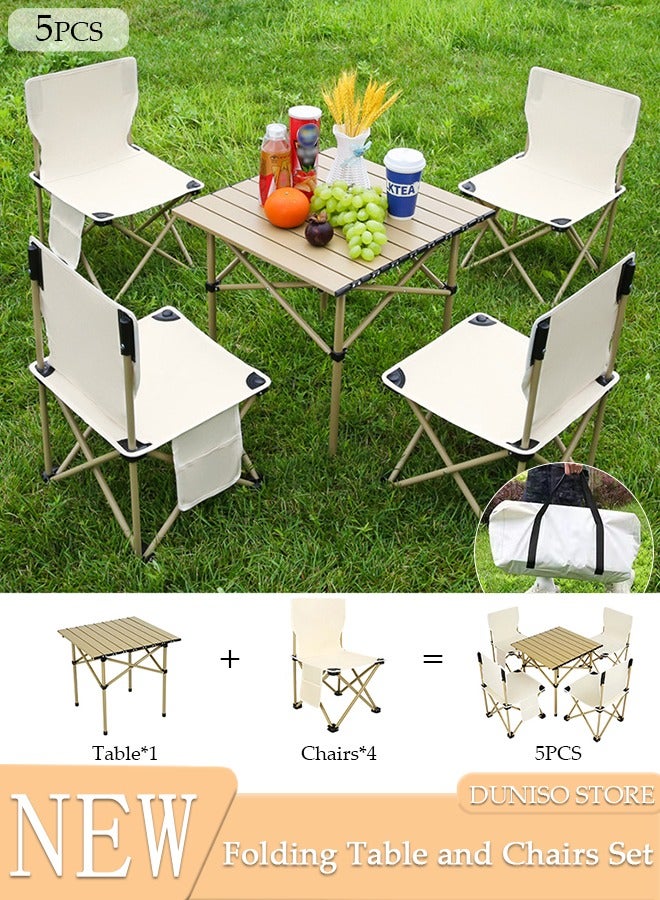 5PCS Folding Table and Chairs Set, Portable Picnic Square Table with 4 Seats,Camping Table with Easy Carrying Bag for Outdoor Camping Picnic BBQ, Party and Dining