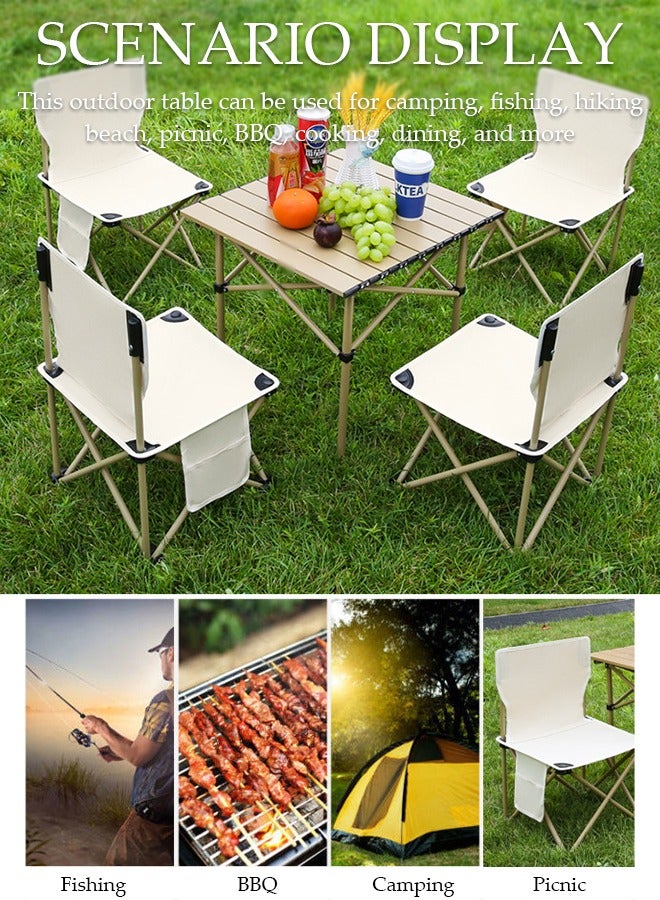 5PCS Folding Table and Chairs Set, Portable Picnic Square Table with 4 Seats,Camping Table with Easy Carrying Bag for Outdoor Camping Picnic BBQ, Party and Dining