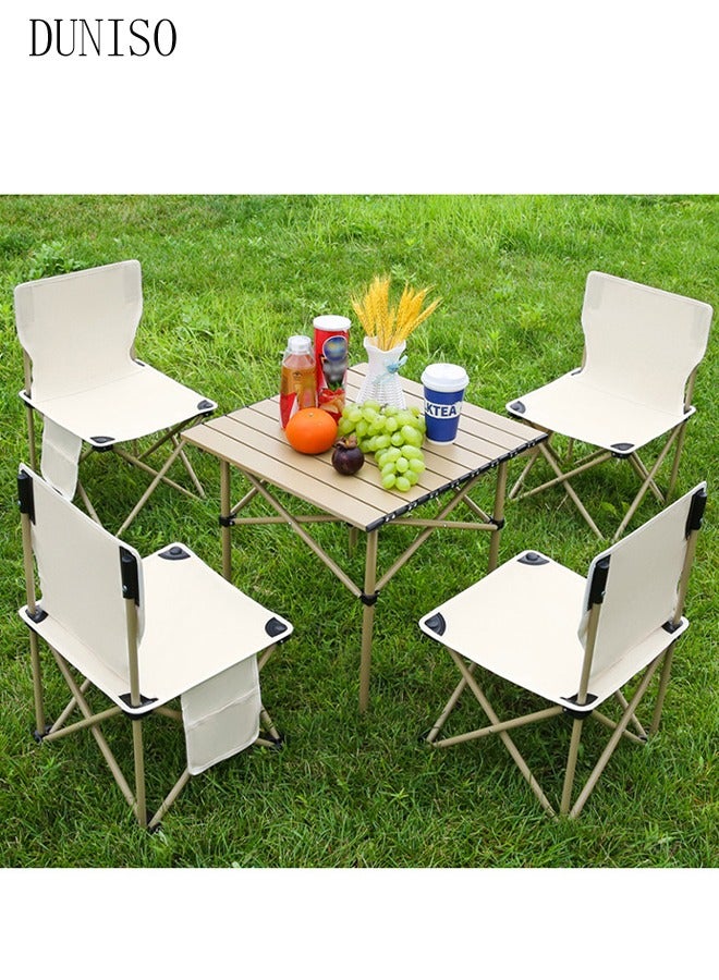 5PCS Folding Table and Chairs Set, Portable Picnic Square Table with 4 Seats,Camping Table with Easy Carrying Bag for Outdoor Camping Picnic BBQ, Party and Dining