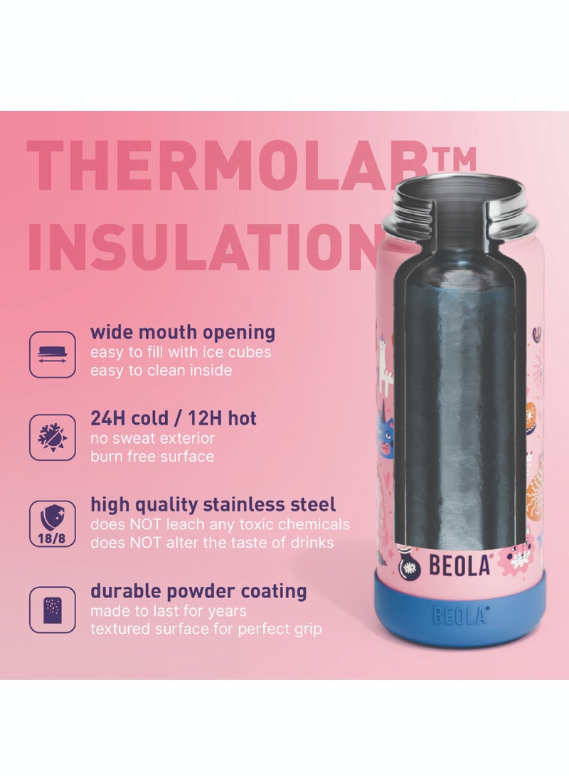 550ml Kids Water Bottle 18/8 Stainless Steel Double Wall Insulated Thermos Bottle with Straw Lid and Wide Mouth, Hot Cold Liquids Sports School Bottle (19oz, Unicat Magic)