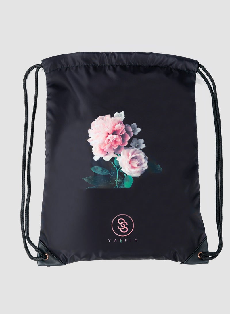 Drawstring Backpack - Practical Gym Backpack For Women - Cute Rose Print Dwastring Bag - Soft PU Leather Polyster - Waterproof Fabric (Polyurethane (PU))