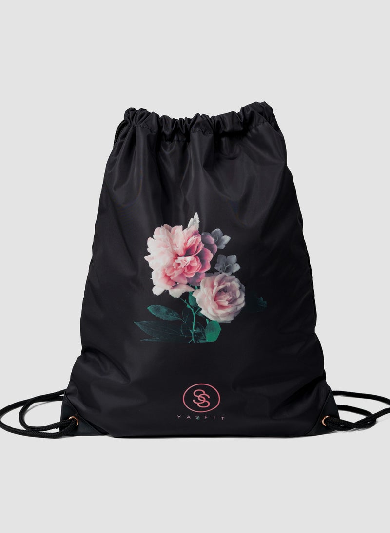 Drawstring Backpack - Practical Gym Backpack For Women - Cute Rose Print Dwastring Bag - Soft PU Leather Polyster - Waterproof Fabric (Polyurethane (PU))